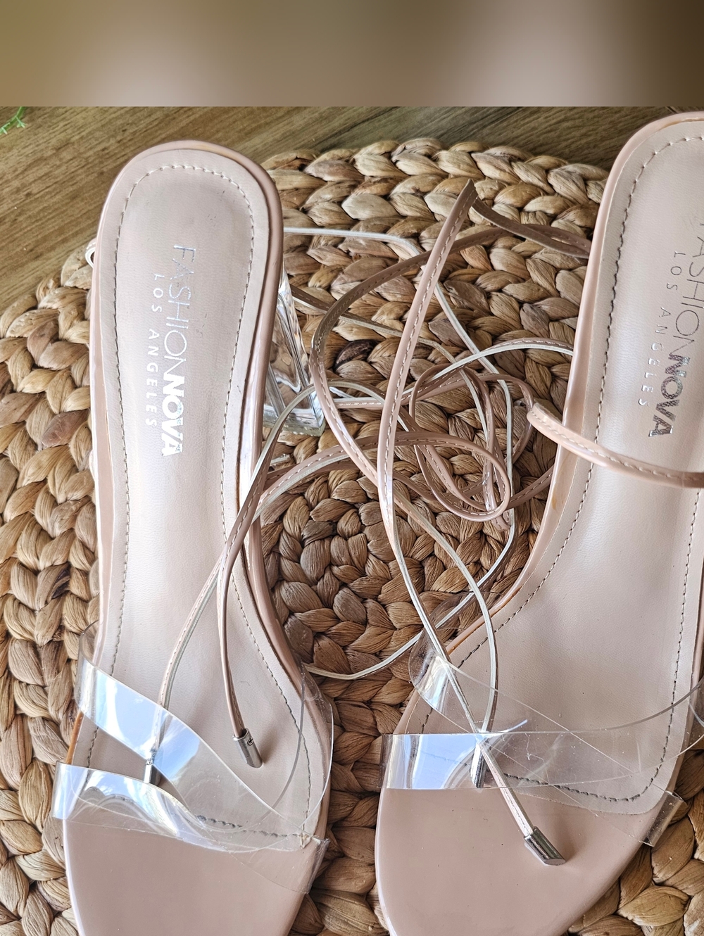Fashion Nova Clear Acrylic Heel Lace up Heels